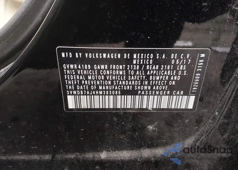 2017 Volkswagen Jetta 1.4T Se z USA, uszkodzony, nr VIN 3VWDB7AJ4HM383085